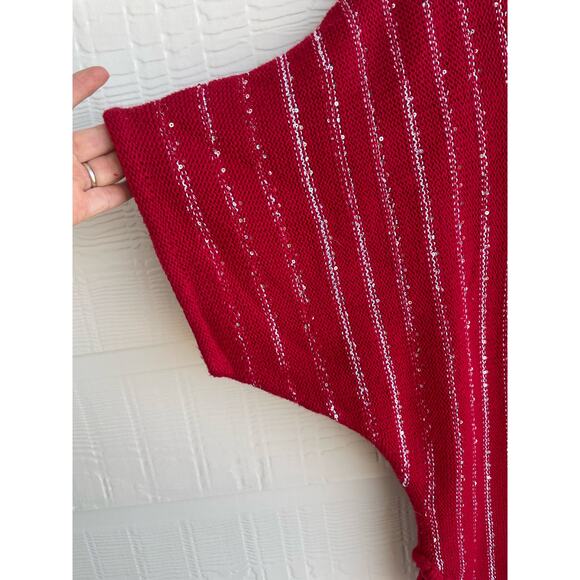 Valerie Stevens Red 3/4 sleeve sequins and fringe Sweater M CHRISTMAS - Picture 3 of 8